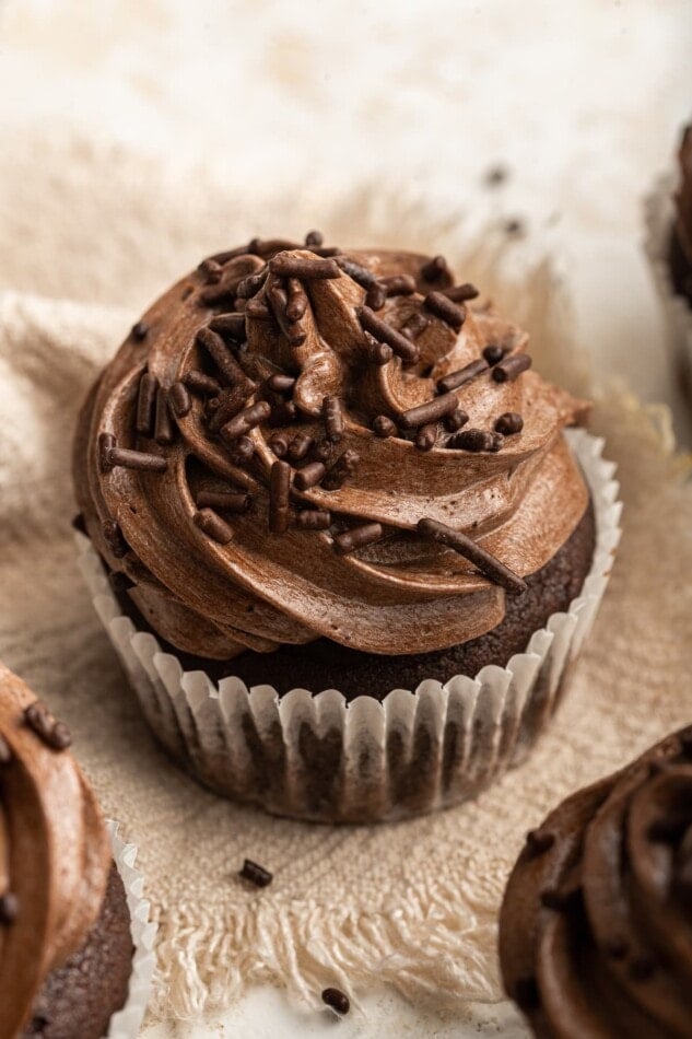 A healthy chocolate cupcake.